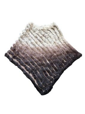 Indijo Women’s Ombré 100% Rabbit Fur Poncho in Cream to Dark Brown Size XS/S